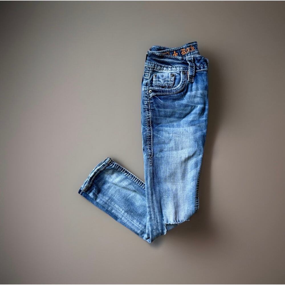 Rock Revival Mid Rise Ankle Skinny Jeans Sz 25 Light Wash Distressed